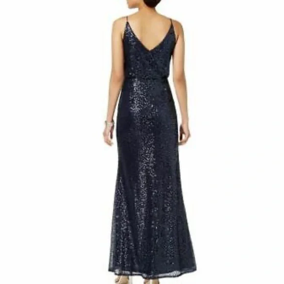 NWT Adrianna Papell Sequin Blouson dress gown in Midnight - Picture 4 of 8